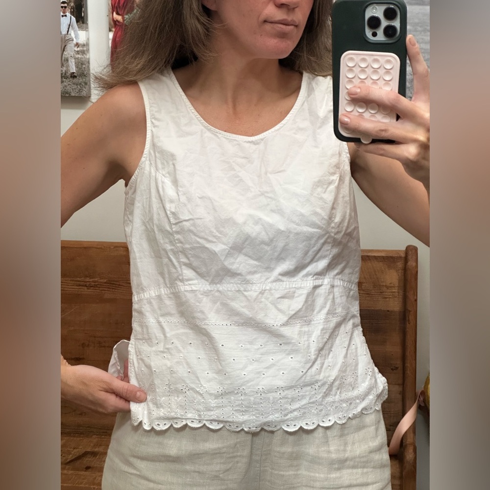 Vintage Route 66 White Eyelet Sleeveless Top